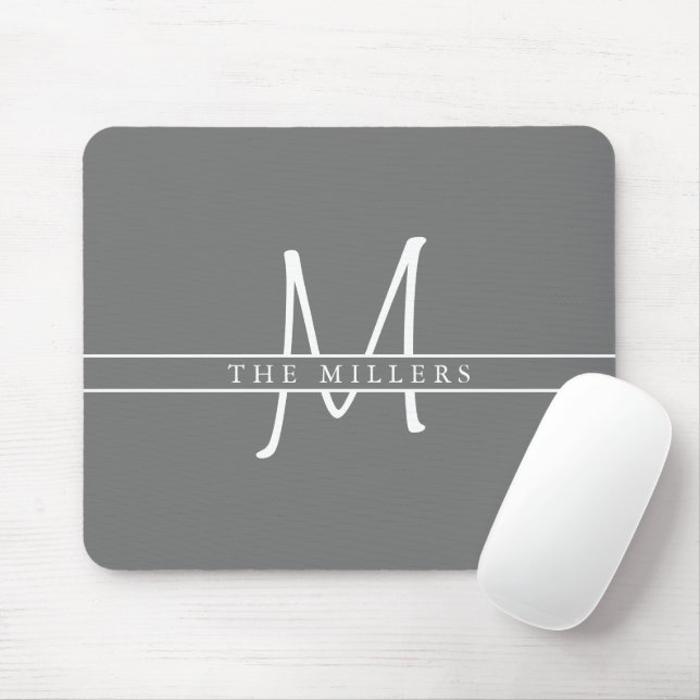 Mousepad Monograma de Divisão Inicial de Script, Cinzas Per (Com mouse)