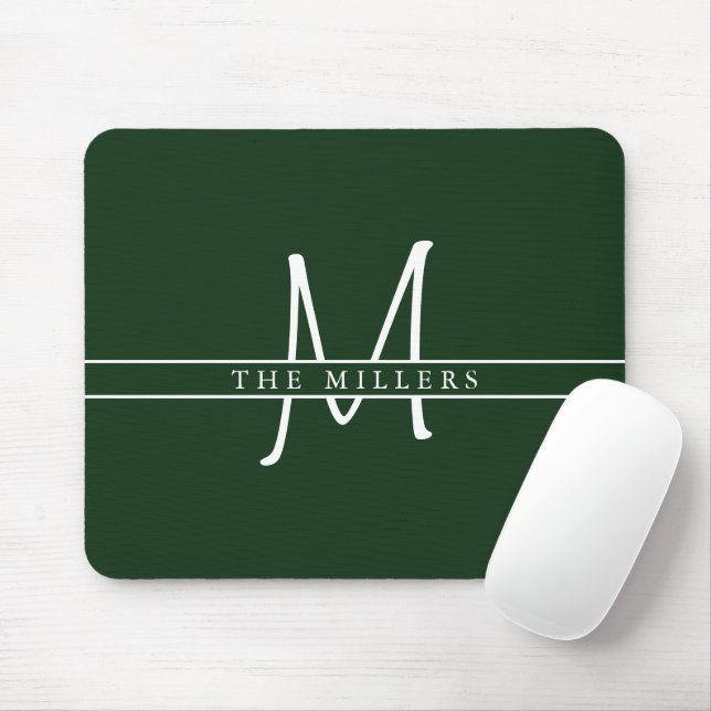 Mousepad Monograma de Divisão Inicial de Script, Verde Pers (Com mouse)