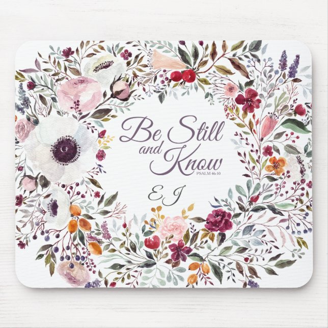 Mousepad Monograma de Escritura Floral Bonito de Aquarela (Frente)
