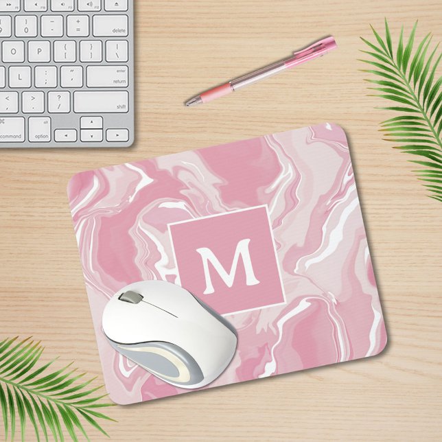 Mousepad Monograma de espiral cor-de-rosa personalizado (Criador carregado)