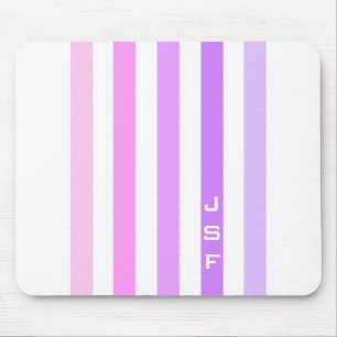 Mousepad Monograma de faixas verticais roxas e cor-de-rosa