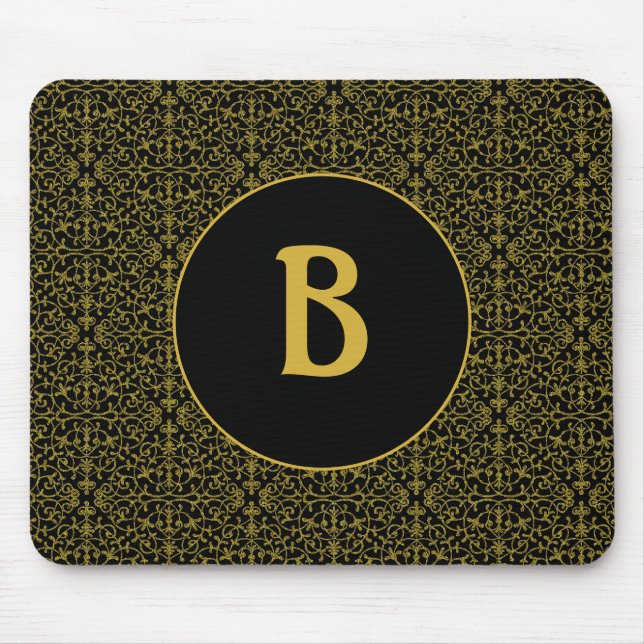 Mousepad Monograma de Filigrana Preto e Dourado (Frente)