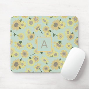 Mousepad Monograma de Flor Azul Amarelo