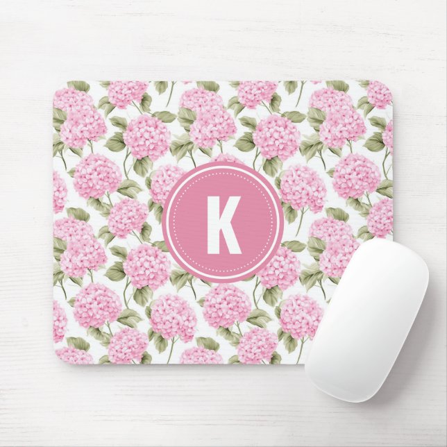 Mousepad Monograma de Flores de Hidrelétrica Rosa Elegante (Com mouse)