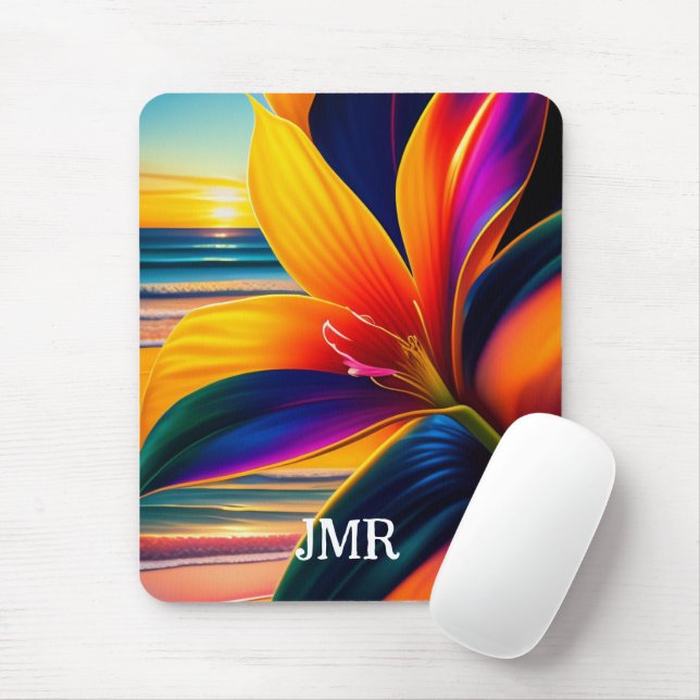 Mousepad Monograma de Flores Tropicais de Paraíso (Com mouse)