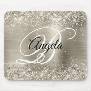 Mousepad Monograma de Folha de Platina Brilhante