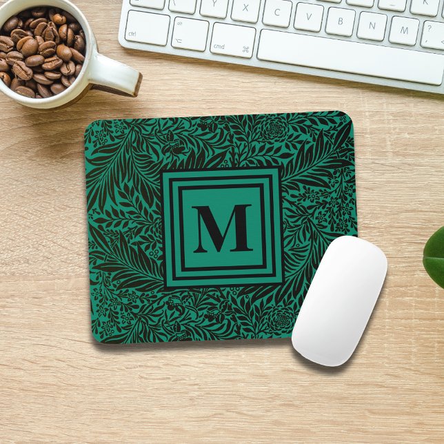 Mousepad Monograma de Folhagem Botânica Emerald Green (Criador carregado)