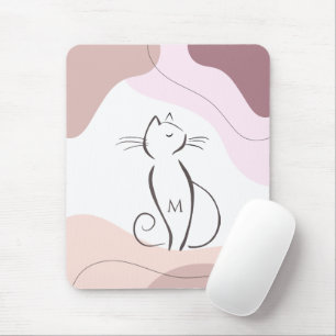 Mousepad Monograma de Formas Orgânicas de Gato Negro Minima