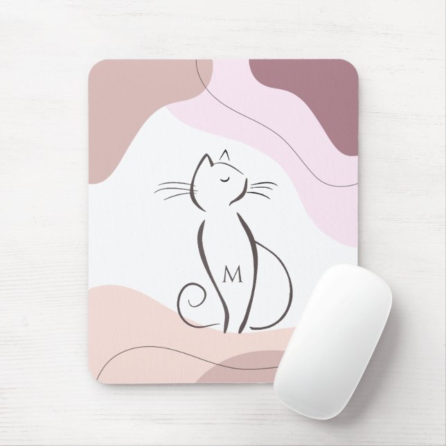Mousepad Monograma de Formas Orgânicas de Gato Negro Minima (Com mouse)