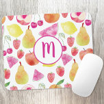 Mousepad Monograma de Fruta de Watecolor<br><div class="desc">Padrão de fruta de aquarela com um monograma. design bonito,  fresco e colorido para os alimentos. Altere o inicial para personalizar.</div>