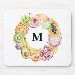 Mousepad Monograma de Fruta tropical com coloração d'água c