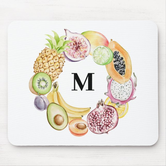 Mousepad Monograma de Fruta tropical com coloração d'água c (Frente)