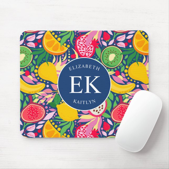 Mousepad Monograma de Fruta tropical Padrão de Verão de Aqu (Com mouse)