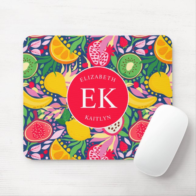 Mousepad Monograma de Fruta tropical Padrão de Verão de Aqu (Com mouse)