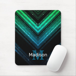 Mousepad Monograma de galáxia verde aqua de metal cinzento