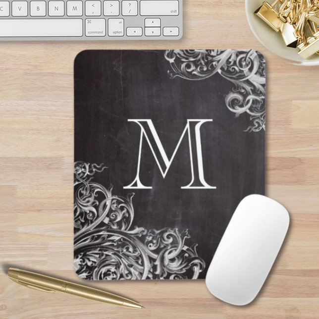 Mousepad monograma de galerias quic flours (farmhouse chic flourish swirls chalkboard monogram mouse pad)