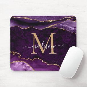 Mousepad Monograma de Geodo de Agate de Grelha Dourado Eleg