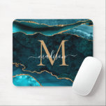 Mousepad Monograma de Geodo de Agato de Estirpe Dourado Ver<br><div class="desc">Gemstone Gemstone Gemstone Elegante Monograma Feminino Nome de Script do Rato Mouse,  Glitter Glitter Verde Dourado Glam Moderno</div>
