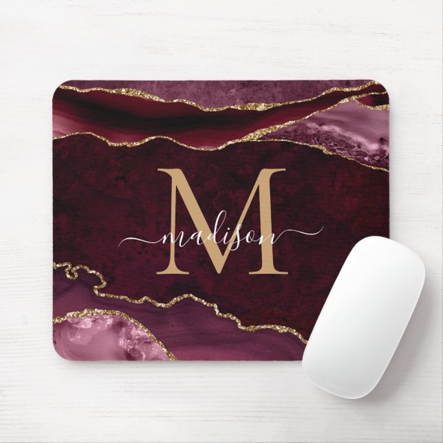 Mousepad Monograma de Geodo de Agato de Faísca Vermelho Dou (Com mouse)