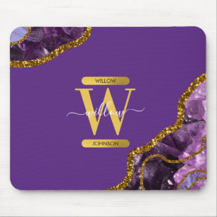 Mousepad Monograma de Glitter de Geodo Agato Puro e Dourado