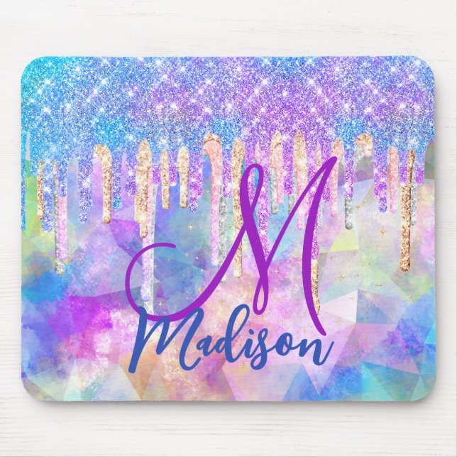 Mousepad Monograma de gotejamento de unicórnio azul-quic (Frente)