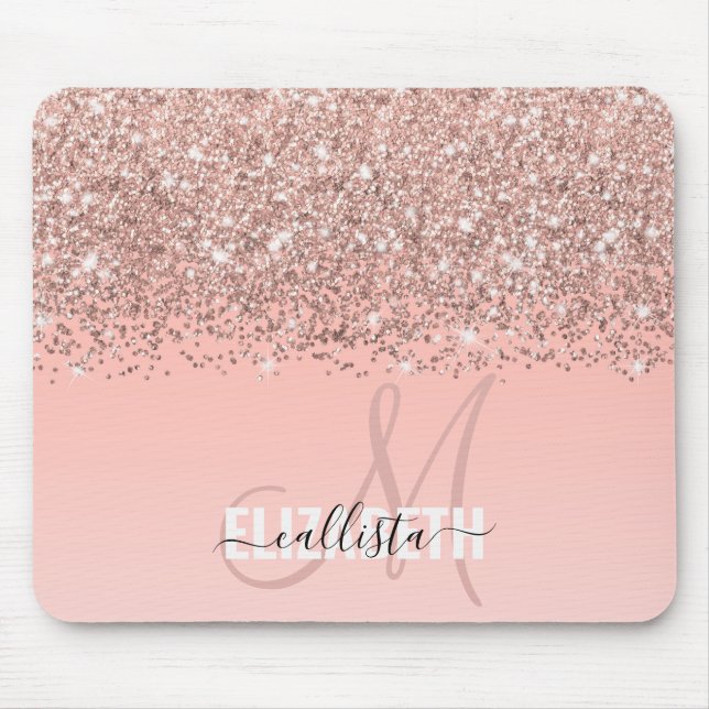 Mousepad Monograma de Gradiente Rosa, Confetti, Dourado, Gi (Frente)
