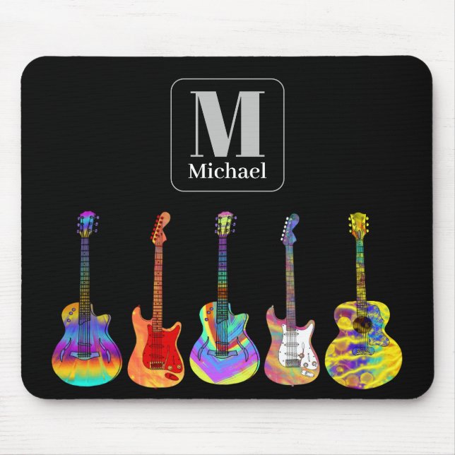 Mousepad Monograma de Guitarras Coloridas (Frente)