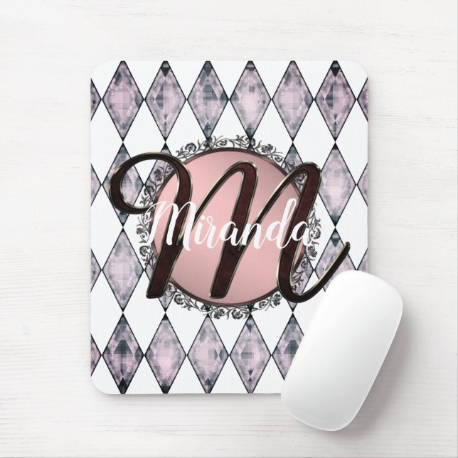 Mousepad Monograma de Harlequin com rosca rosa (Com mouse)