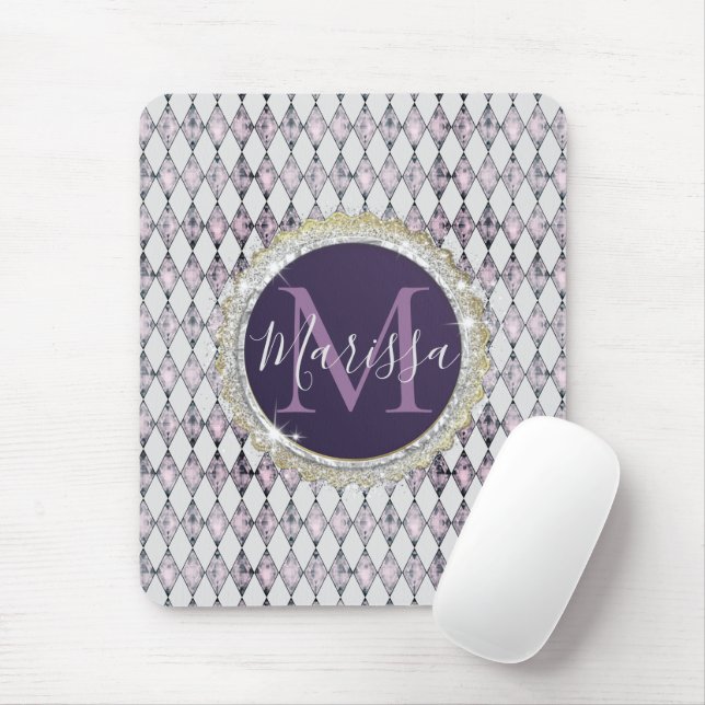 Mousepad Monograma de Harlequin com rosca rosa (Com mouse)