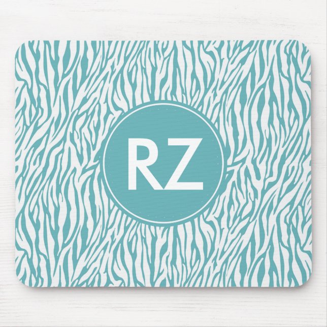 Mousepad Monograma de impressão Aqua White Zebra (Frente)