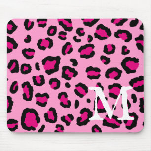 Mousepad Monograma de Impressão de Leopardo Rosa Quente