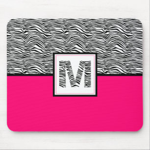 Mousepad Monograma de Impressão de Zebra Preta e Branca   R