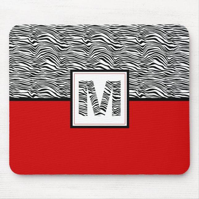 Mousepad Monograma de Impressão de Zebra Preta e Branca | V (Frente)
