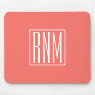Mousepad Monograma de iniciais Branco no Coral