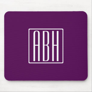 Mousepad Monograma de iniciais   Branco no Roxo Fundo