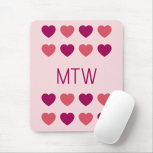Mousepad Monograma de Iniciales Corazones Rosados Lindos
