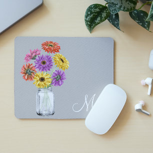 Mousepad Monograma de Jarra de Mason de Gerbera Daisy para