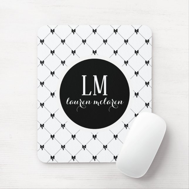 Mousepad Monograma de Laço Preto e Branco (Com mouse)