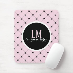 Mousepad Monograma de Laço Rosa e Preto