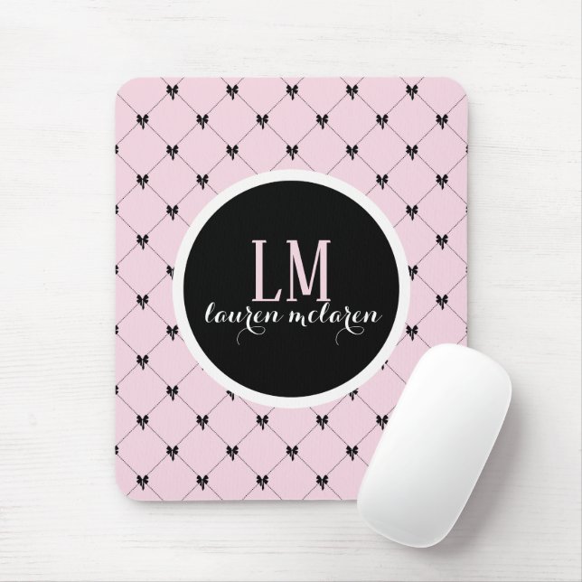 Mousepad Monograma de Laço Rosa e Preto (Com mouse)
