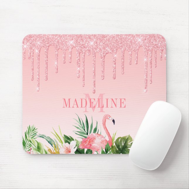 Mousepad Monograma de Largura Tropical Rosa Tropical de Aqu (Com mouse)