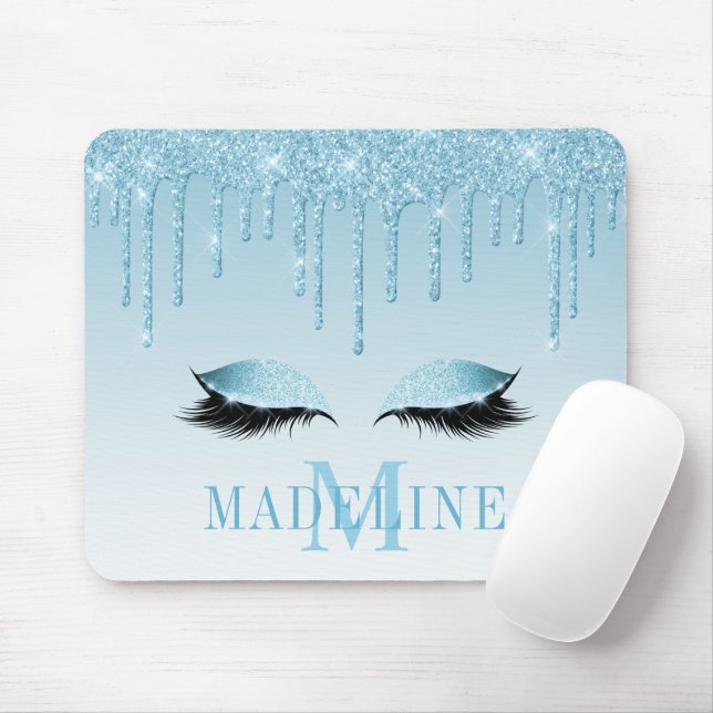 Mousepad Monograma de Lashes Azuis Motonáveis Modernos (Com mouse)