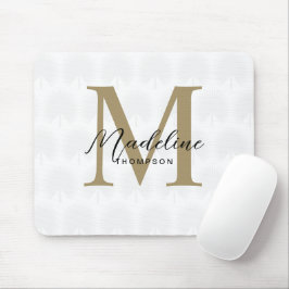 Mousepad Monograma de Leaf Leaf Leaf Dourado branco minimal