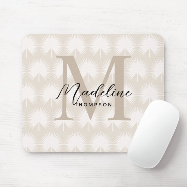 Mousepad Monograma de Leaf Script de Chic Beige Anahaw Mini (Com mouse)