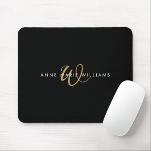 Mousepad Monograma de Letra com Grafia Moderna em Preto e D