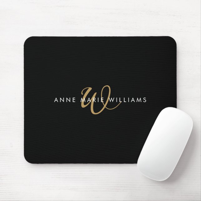 Mousepad Monograma de Letra com Grafia Moderna em Preto e D (Com mouse)