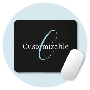 Mousepad Monograma de letra cursiva editável Preto Azul Bra