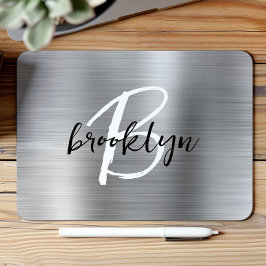 Mousepad Monograma de letra cursiva preta e branca em Metal