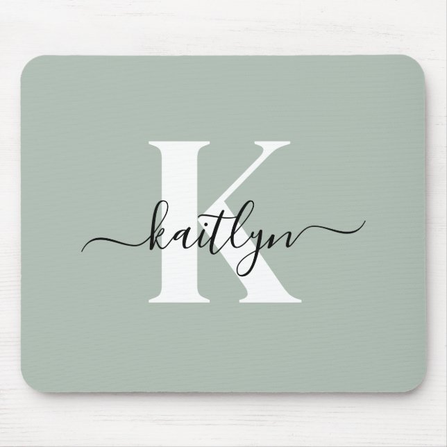 Mousepad Monograma de Letra de Cor Verde Oliva Moderna (Frente)