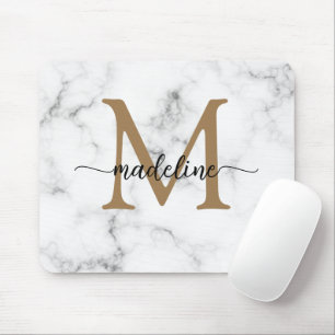 Mousepad Monograma de Letra de Menina em Ouro Mármore Moder